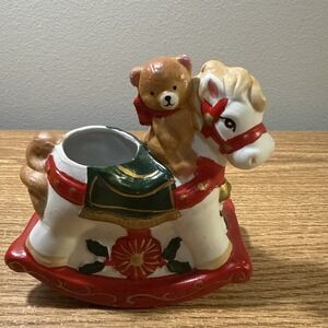 Rocking Horse Bear Rider Planter 1992 Poinsettia Vintage Christmas I'll
